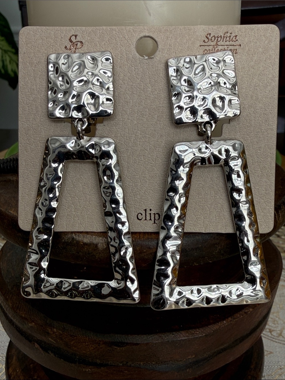 Hammered Silver Geometric Clip-On Earrings